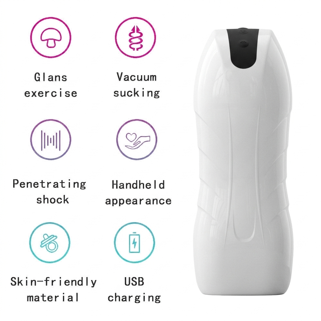 White mens sex toy device with features listed on a white background NUNI X